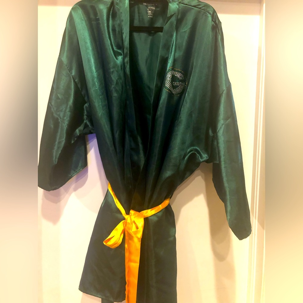 Green Bay Packers Green Satin Robe with Yellow Belt and Bling Logo